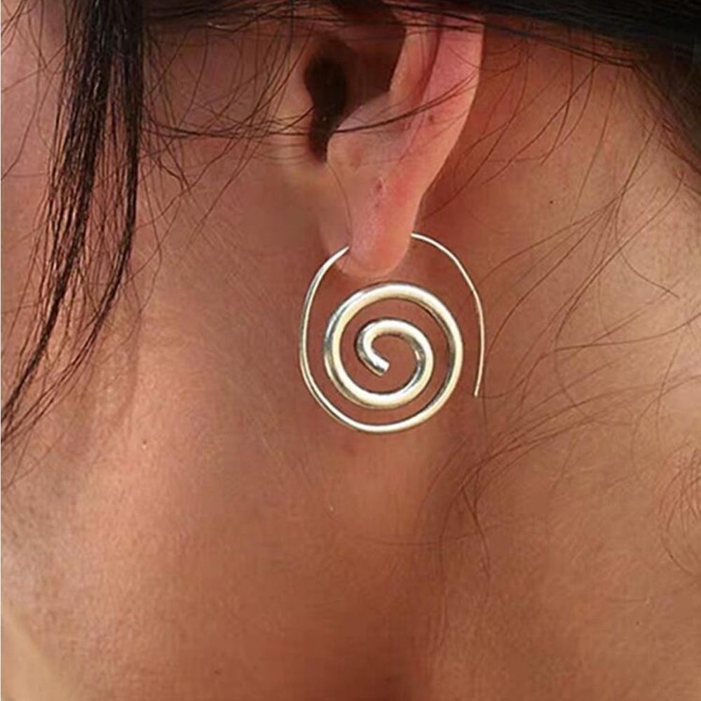 Anthropologie Silver Spiral Hoop Earrings